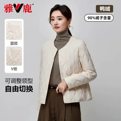 雅鹿轻薄羽绒服女短款2025新款圆领秋冬季内胆内外穿保暖内搭外套商品大图
