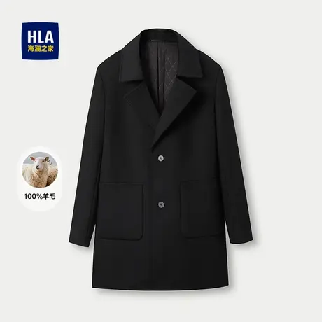 HLA/海澜之家纯羊毛大衣2025秋冬新款大气翻领稍厚保暖外套男商品大图