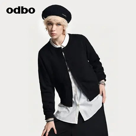 odbo/欧迪比欧毛衣开衫外套女春秋宽松圆领长袖上衣高级感针织衫图片