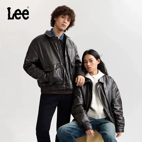 Lee25秋冬新品舒适版翻领复古风小Logo徽标男女同款PU羽绒服潮流商品大图