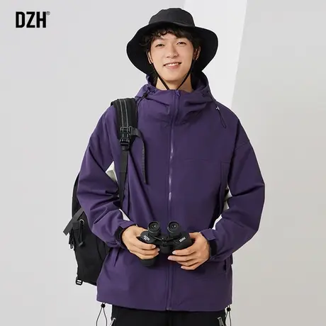 男士紫色冲锋衣男款秋季外套潮高级感痞帅男装2023新款休闲登山服商品大图