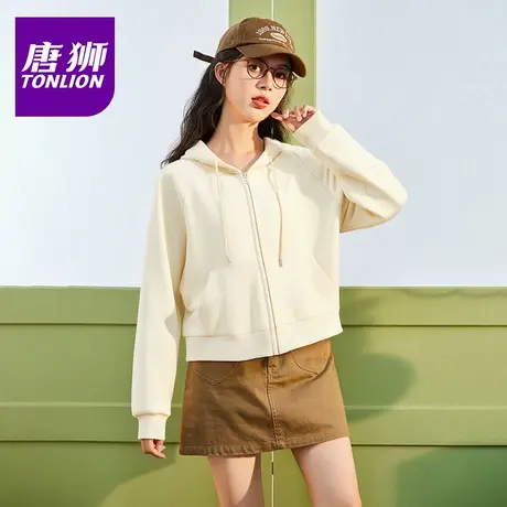 唐狮卫衣外套女春秋款2025新款小个子连帽拉链短款开衫上衣女VB商品大图