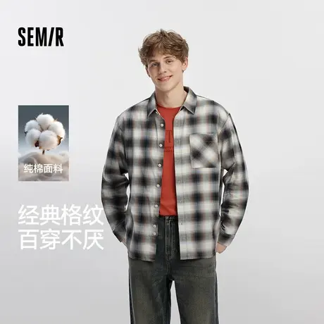 [商场同款]森马长袖衬衫男纯棉法兰绒格子外套2025秋新款经典百搭商品大图