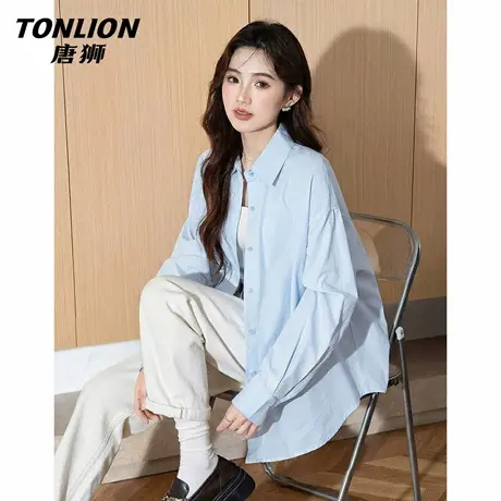 唐狮官方蓝色衬衫女夏季2026新款户外防晒冰丝速干宽松衬衣外套VB商品大图