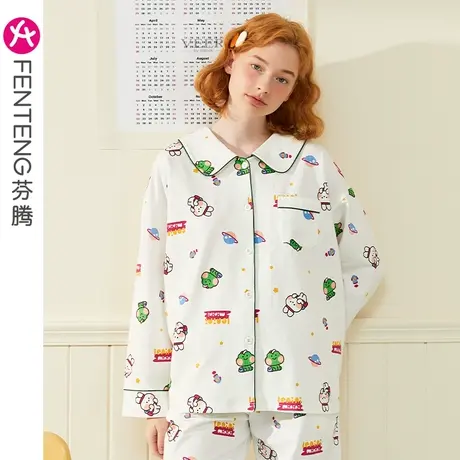 芬腾纯棉睡衣女春秋季长袖可爱卡通韩版布朗熊甜美少女家居服套装商品大图