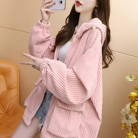 慵懒风灯芯绒外套女2023新款秋冬季宽松休闲洋气百搭上衣工装开衫图片