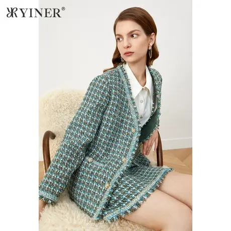 YINER音儿商场同款2021冬季新款小香风粗花呢短外套商品大图