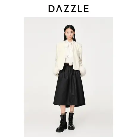 【七七酱专享】DAZZLE地素奥莱23春新款白色千金风短款毛袖装饰纯图片