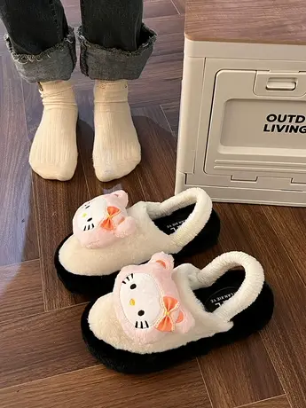 可爱保暖加厚底毛毛拖女2023年秋冬新款ins风韩版后绊带包头棉拖商品大图