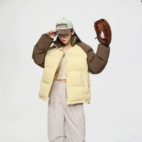 复古拼接插肩袖立领棉服女冬季2023年新款加厚外套宽松面包服棉衣商品大图