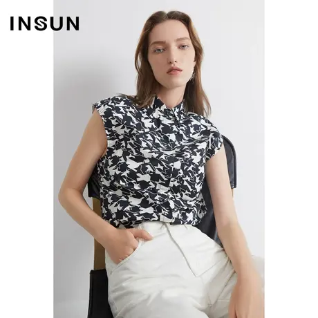 恩裳商场同款夏时尚几何现代感印花个性微骨感舒适衬衫女商品大图