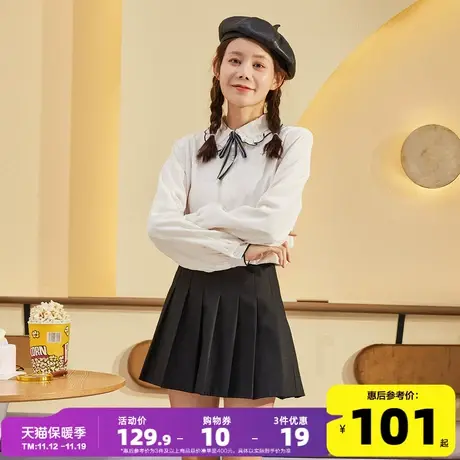 唐狮长袖蝴蝶结衬衫女秋装新款厚款韩版小清新时尚百搭衬衫加绒商品大图