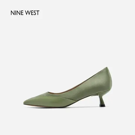Nine West/玖熙中跟舒适通勤工作鞋春新款羊皮拼接高跟鞋气质单鞋图片