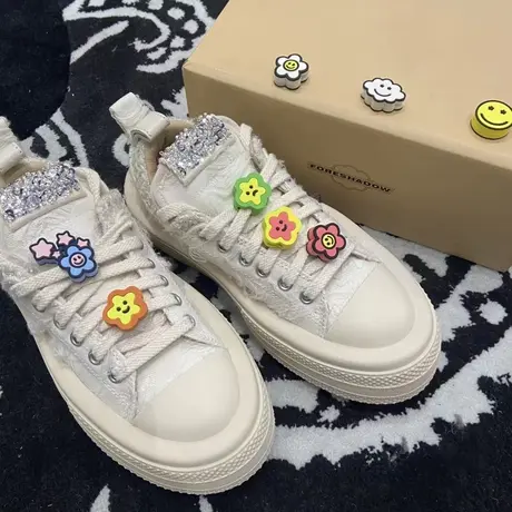 赵露思同款帆布鞋子女松糕厚底2023新款网红爆款增高休闲小白板鞋图片