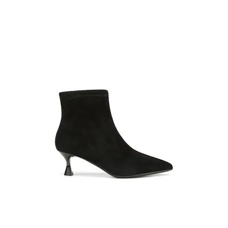 VME/舞魅2023新款黑色弹力羊皮革5.5cm细高跟百搭尖头时装靴女冬图片