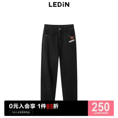 乐町发财花牛仔老爹裤2023秋季新款直筒裤C1HAD1102图片