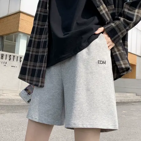 2021新款纯棉五分运动短裤女夏季薄款宽松休闲直筒港味潮ins中裤商品大图