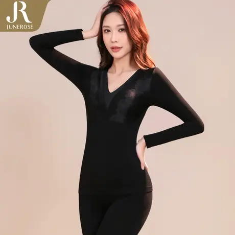 六月玫瑰高弹性感蕾丝V领秋衣秋裤套装女修身显瘦保暖内衣女套装图片