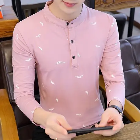 纯棉秋季翻领长袖T恤男韩版修身百搭新款POLO衫男潮休闲带领汗衫商品大图