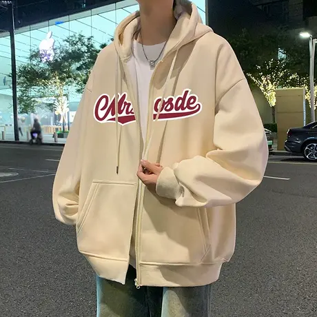 春秋季新款连帽卫衣男ins潮牌宽松休闲外套美式复古重磅拉链开衫商品大图
