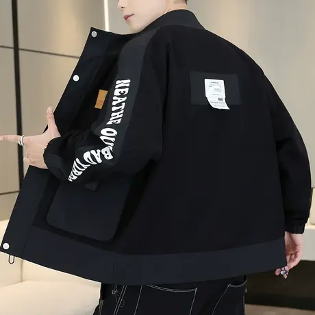 立领夹克男士秋季休闲棒球服潮牌修身青少年学生工装外套男装上衣商品大图