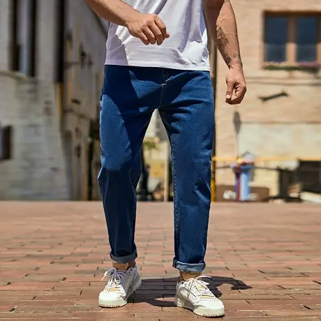 胖哥哥大码牛仔裤男加肥加大宽松锥形老爹裤胖子宽松撞色直筒长裤商品大图