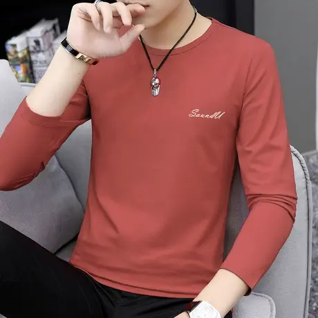 莫代尔长袖t恤男圆领上衣服潮流秋季薄款内搭打底衫秋衣小衫体恤商品大图