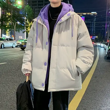 假两件连帽棉衣男冬季无性别棉服外套男青少年休闲宽松港风棉袄子商品大图