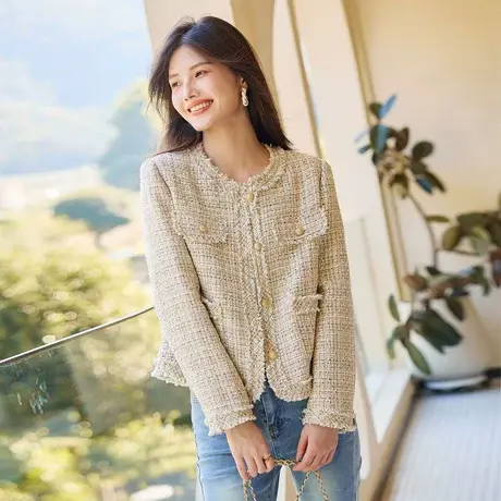 时尚气质短外套2023年秋季新款女装圆领长袖宽松百搭小香风上衣商品大图