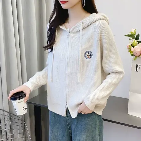 连帽针织开衫女装2023秋季新款爆款外穿上衣宽松洋气拉链毛衣外套图片