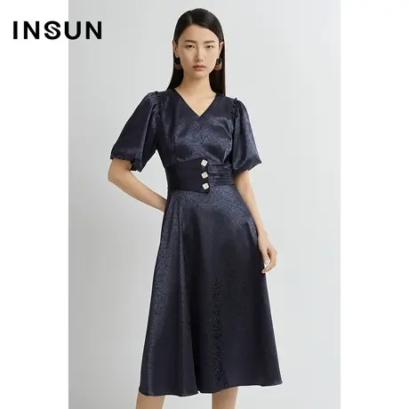 INSUN恩裳线上专选夏季提花复古灯笼袖X型连衣裙图片