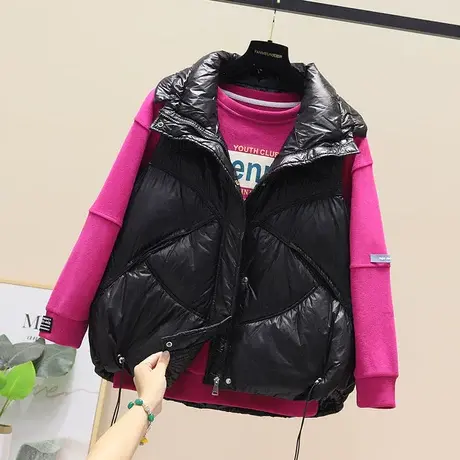 2023宽松新款羽绒棉马甲女短款亮面背心马夹轻薄羽绒棉马夹外套潮商品大图