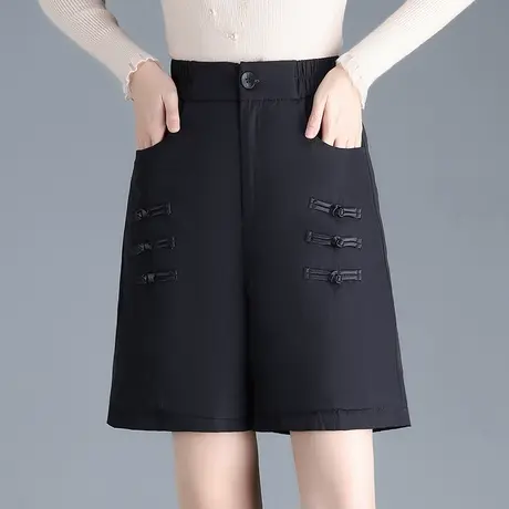 加绒加厚五分羽绒裤女冬季2023新款高腰盘扣阔腿裤直筒休闲短裤子图片