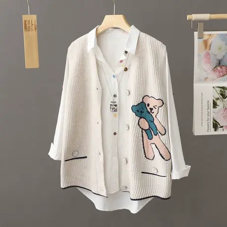 针织开衫马甲女士新款2024年春秋季洋气提花毛衣马夹外套宽松上衣图片