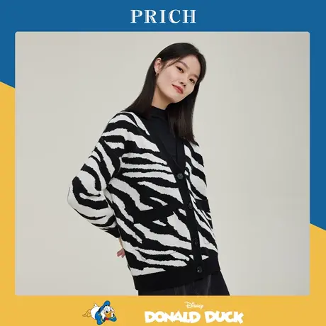 PRICH针织衫新品秋冬新款含绵羊毛条纹唐老鸭廓形宽松版上衣女图片