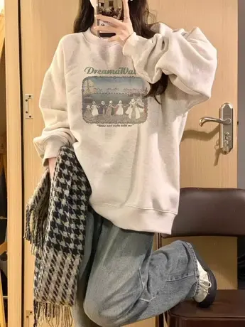 美式复古hiphop卫衣女2023春秋薄款宽松oversize慵懒风小个子外套商品大图