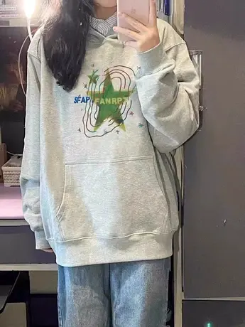 美式复古hiphop潮牌卫衣女春秋薄款宽松上衣慵懒风连帽小个子外套图片