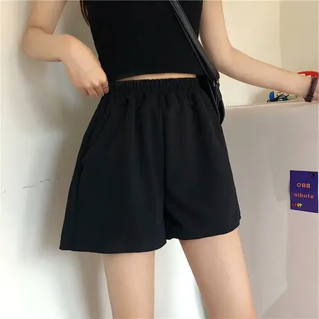 2024新款黑色短裤女夏宽松阔腿裤松紧腰休闲裤显瘦百搭裤子ins潮商品大图