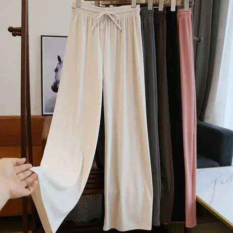 阔腿裤女高腰垂感2023春秋新款百搭抽绳拖地裤宽松休闲直筒裤子夏图片