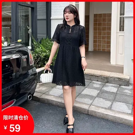 【清仓】新中式两件套2023夏装新款黑色吊带裙显瘦胖MM蕾丝连衣裙图片