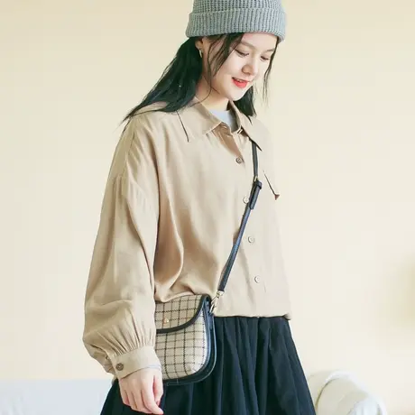 【买一送一】秋季新品宽松显瘦垂感衬衫大码学院风复古长袖衬衣商品大图