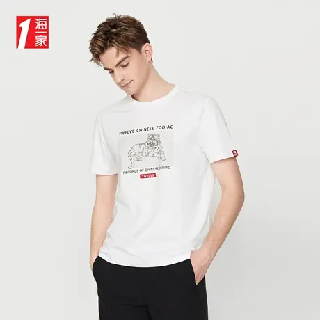 海一家动物图案印花短T夏季时尚休闲圆领男士短袖T恤图片