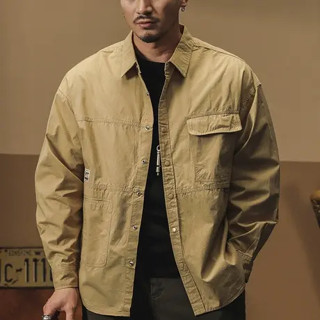 美式休闲复古POLO衫纯色大码长袖宽松男装日系翻领潮流男士青春商品大图