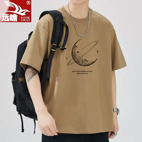 夏天短袖T恤男士夏季薄款潮牌纯棉宽松体恤2023新款圆领休闲上衣T商品大图