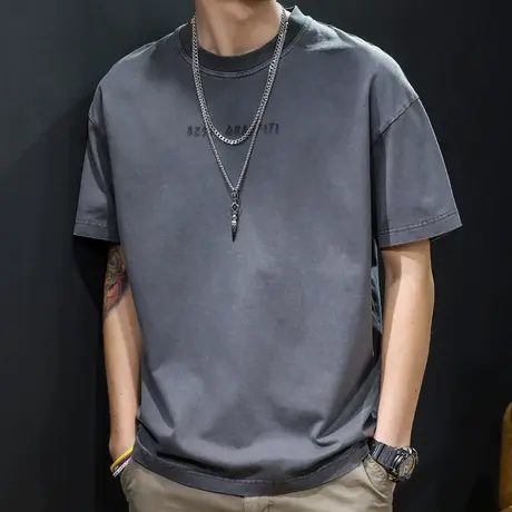夏季纯棉短袖t恤男宽松2024新款潮牌半袖加肥加大码体恤潮流百搭商品大图