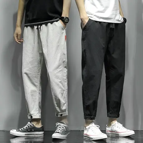 棉麻男裤子夏季薄款直筒裤中国风亚麻休闲裤大码宽松运动哈伦长裤图片