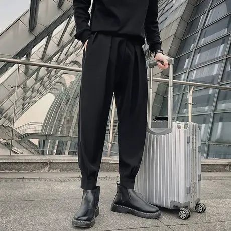 魔术贴束脚裤男秋冬垂感宽松休闲西裤搭配马丁靴的裤子痞帅哈伦裤商品大图