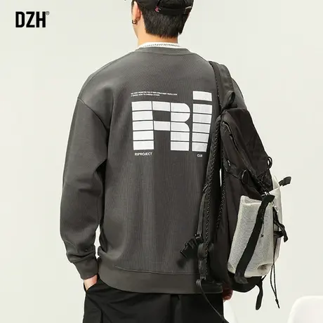 男士灰色圆领卫衣潮牌男美式重磅春秋上衣宽松秋季休闲外套情侣装商品大图