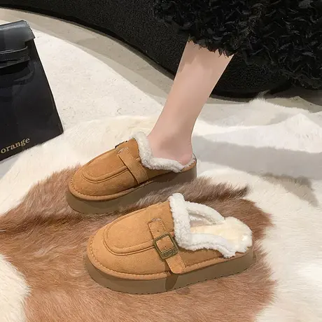 包头半拖女外穿2023年早秋新款网红温柔气质拖鞋松糕加厚保暖棉拖商品大图