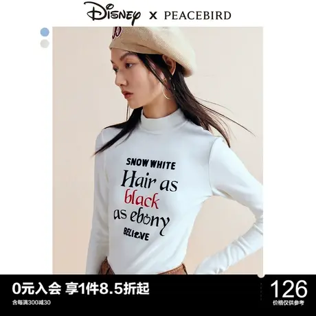 太平鸟白雪公主联名半高领打底衫T恤女年冬季新款纹样长袖T恤图片